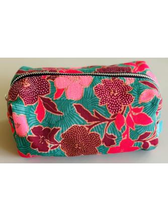 Toiletpung - Petrolgrøn m/blomster og blade - Mellem